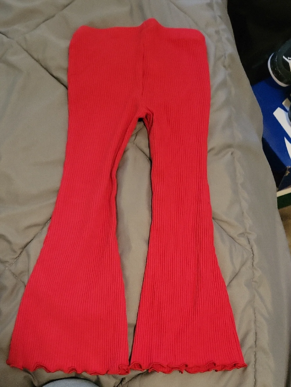 Kids Red Ribbed Flared Leggings
